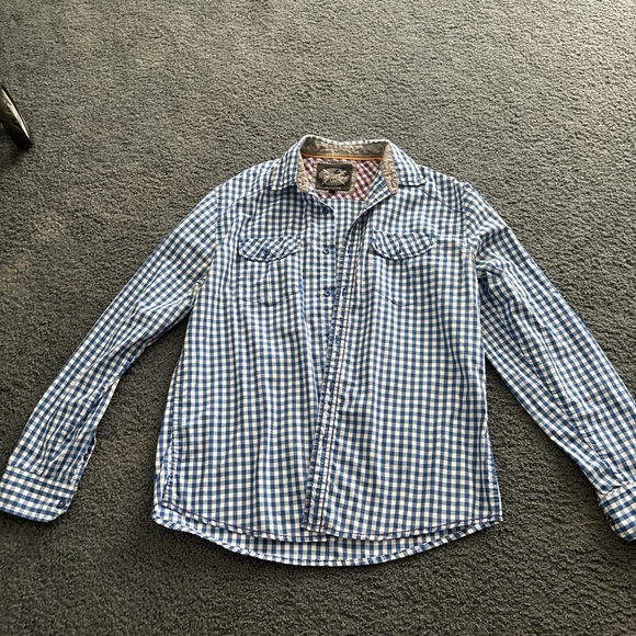 Drill brand Blue and White plaid Checkered Men's Shirt size L - Picture 1 of 3